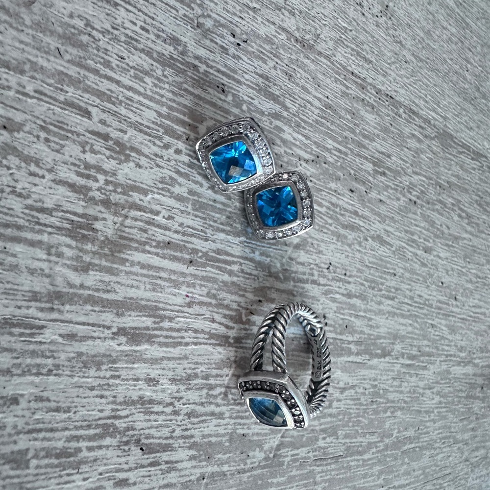 David Yurman Blue Topaz Earrings and Ring Set
